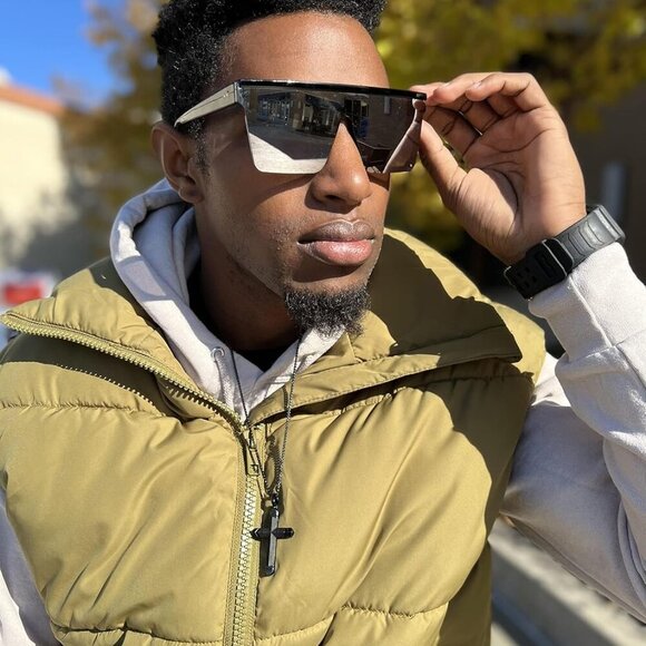 Oversized Sunglasses Mens Womens Flat Top Square Trendy Visor Shades UV400 B2470 - Picture 3 of 8